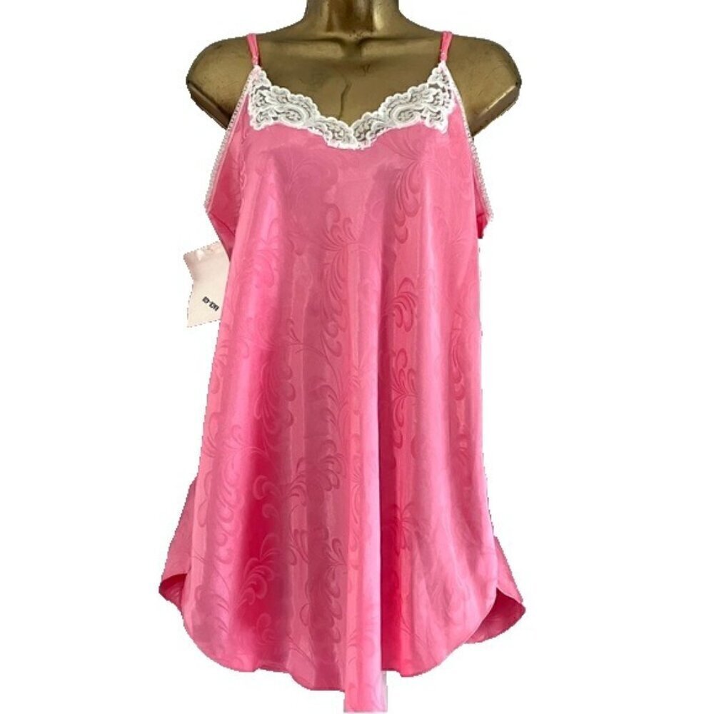 NWT Vintage Camisole L Satin Lace Adjustable Straps Floral Pink Fairy Twee